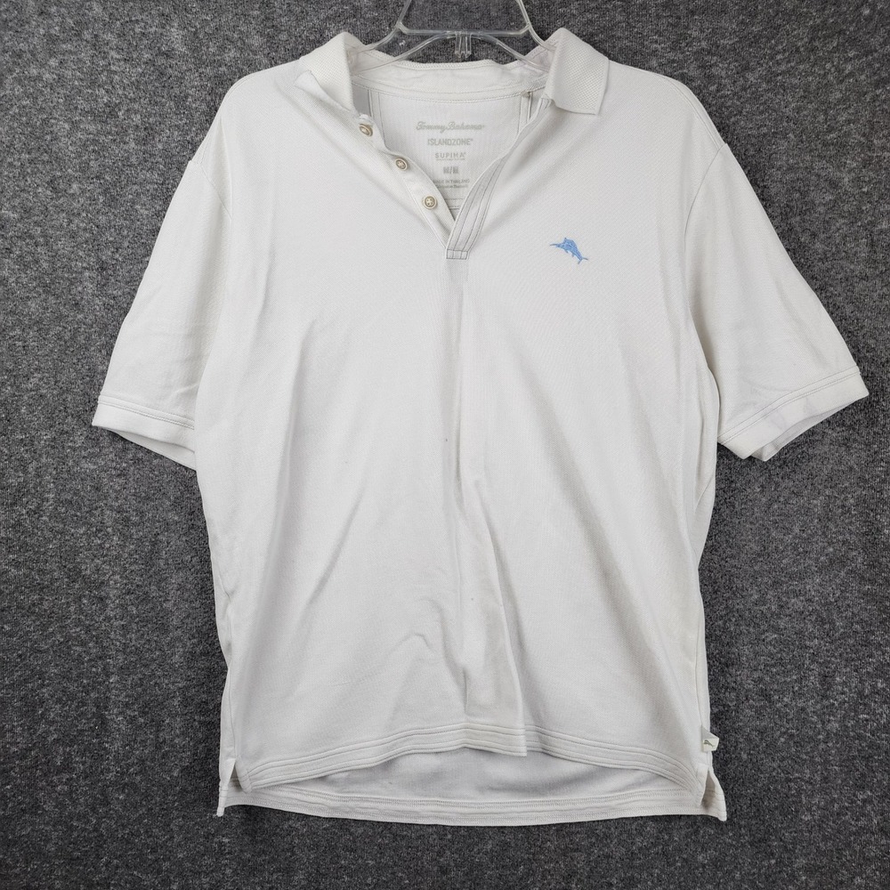 Tommy Bahama Polo Shirt Mens Medium White IslandZone Supima‎ Cotton Marlin Logo